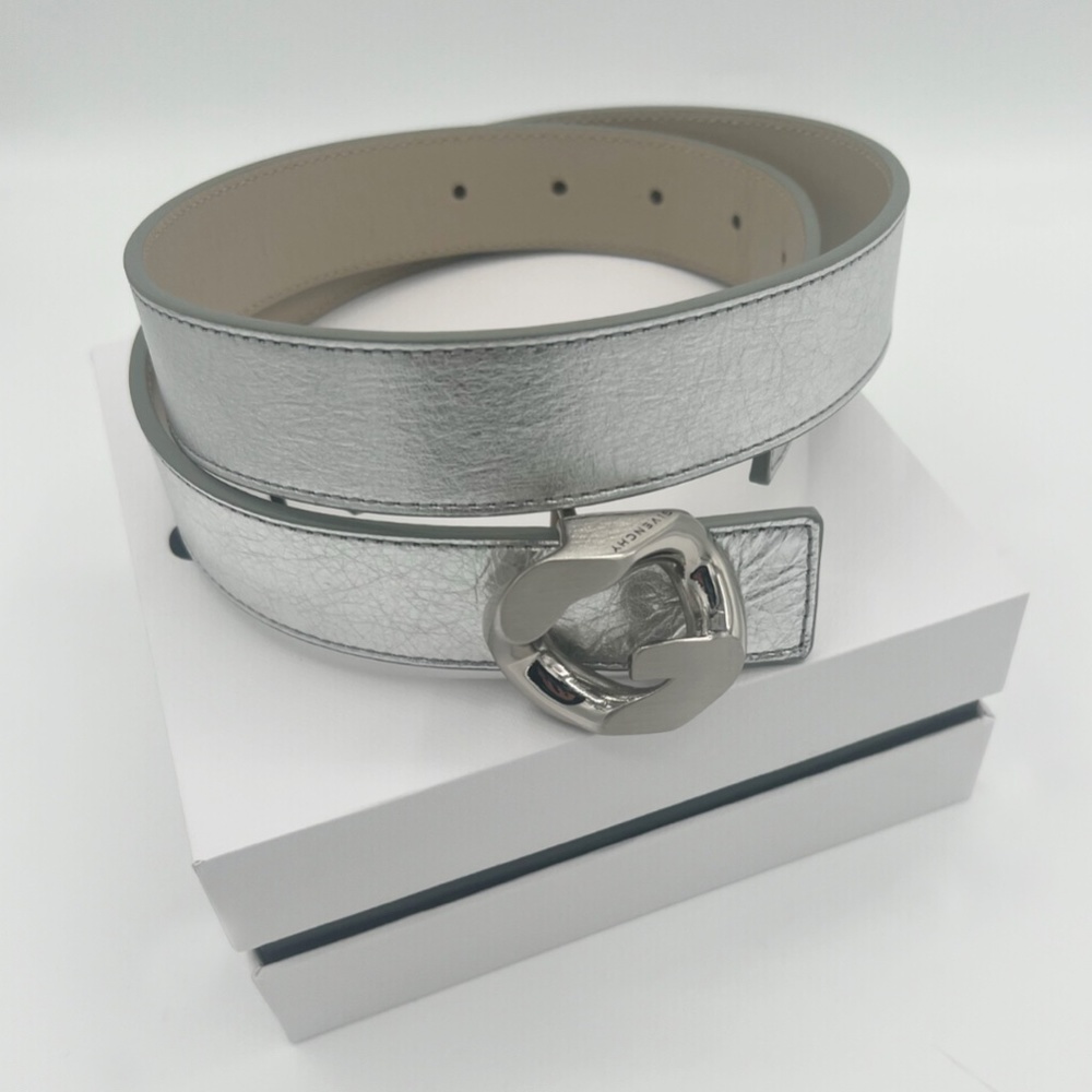 Brand New in Box Givenchy G-Chain Buckle Silver Leather Belt SZ 75
